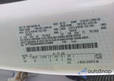 2025 Ford F-250 Xlt из США, поврежденный, VIN 1FT7W2BN4SEC53099